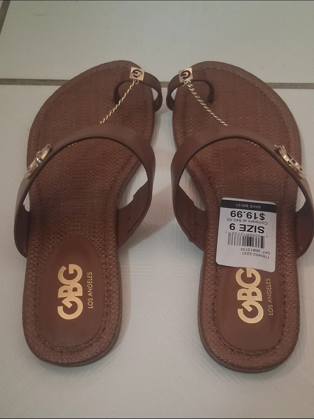 G By Guess Brown Chain-Accent Slide Sandals